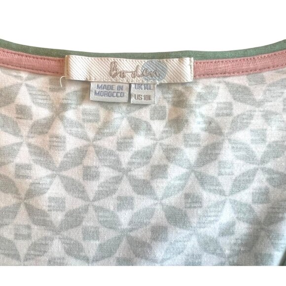 Boden Lola Jersey Knit Faux Wrap Dress Geo Pinwheel Print Green V-Neckline Sz 10 - Picture 5 of 11